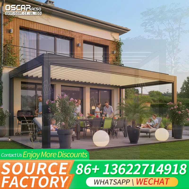 Motorized Aluminum Double Roof Canopy Outdoor Structure with Pavilion Feature 3x4 6x4 for South Africa Gardens Terraces Backyard