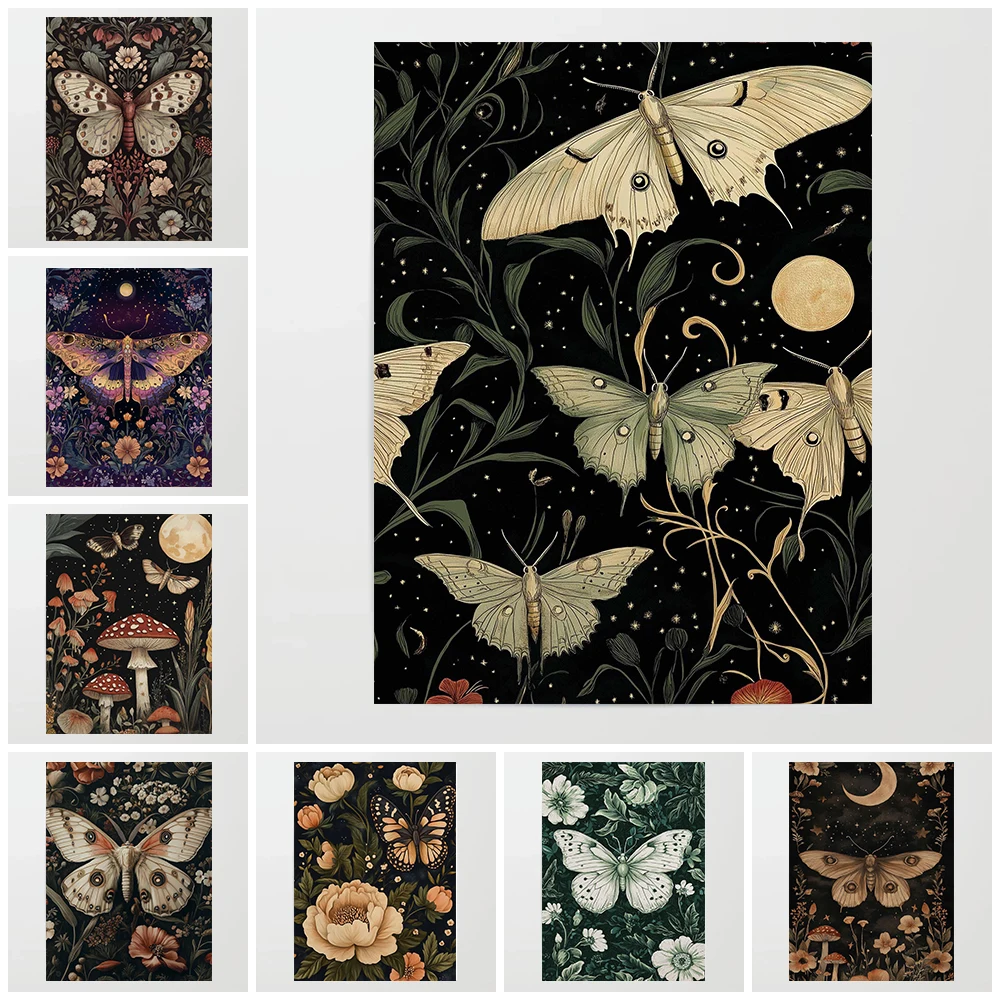 (No frame)Vintage Butterfly Nature-Inspired Posters Botanical Floral Celestial Boho Prints Canvas Wall Art Picture Home Livin