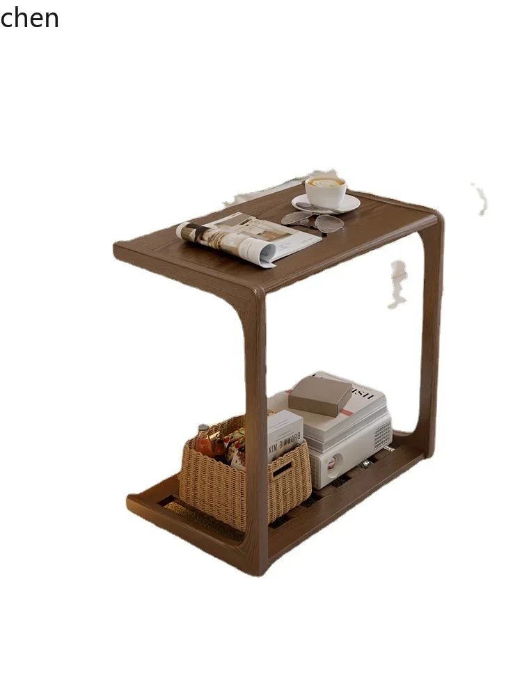 Solid Wood Sofa Side Table Cabinet Movable Table Mini Tea Table with Wheels