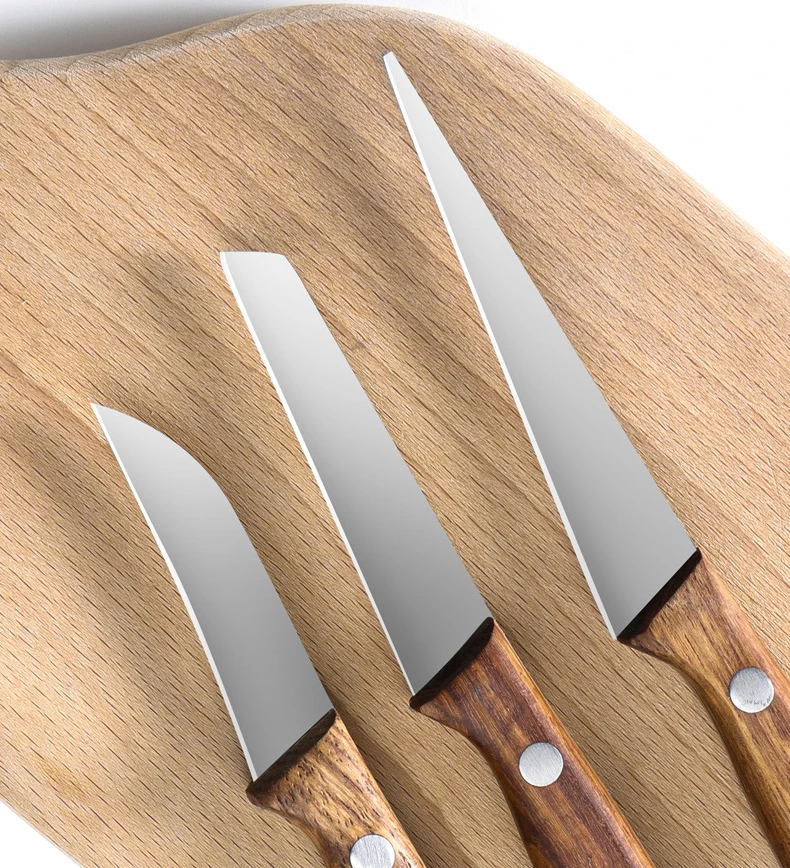 3 PCS Chefs Carving Knives Set 7Cr17MoV Stainless Steel Blade Paring Peeling Longquan Kitchen Knife Wood Handle Cooking Tools