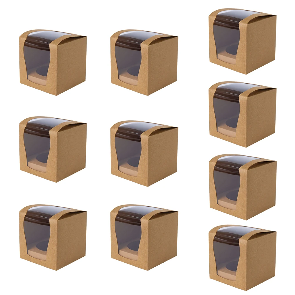 

10pcs Cake Box Kraft Paper Donut Container Strong Bearing Capacity Easy Assembly Eco Friendly Party Favors Desserts