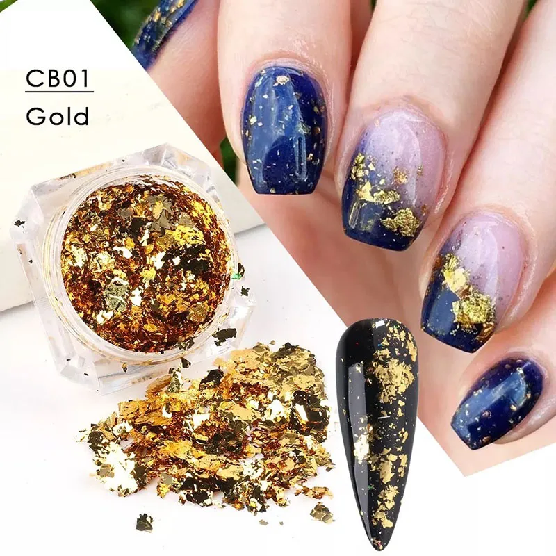 8Colors Gold Silver Irregular Foil Paper Fragments Nail Art Sequin Sticker DIY Manicure UV Gel Polish Nail Decoration Tools