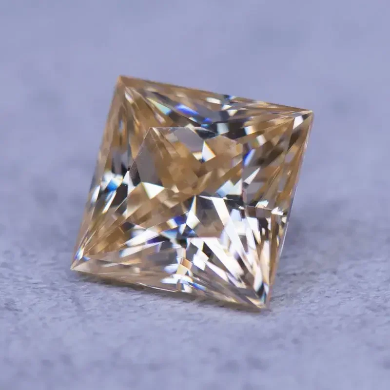

Natural Tea Yellow Color Wholesale Moissanite Stone Princess Cut DIY Charms Ring Necklace Earrings Main Materials with Certific