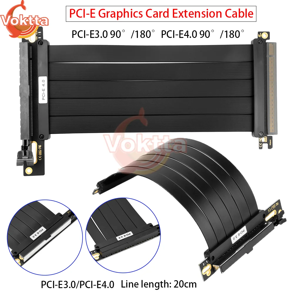 

PCI-E3.0 PCI-E4.0 Graphics Card Extension Cable 16X Adapter Cable for High-speed Transmission PCIE Ribbon Cable DC 12V 5A