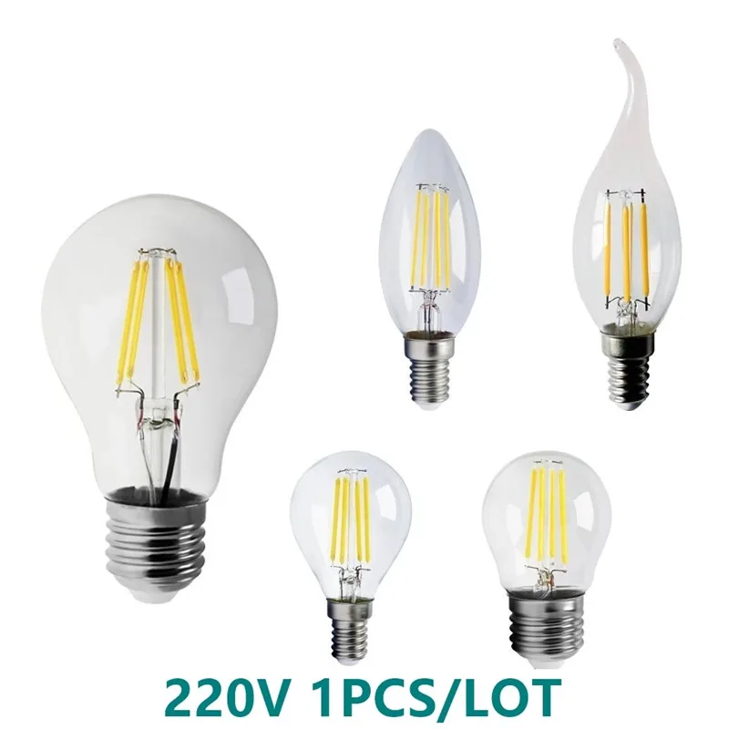 E27 E14 Retro Edison LED Filament Bulb Lamp 2W 4W 6W 8W AC220V Light Bulb C35 G45 A60 ST64 Glass Bulb Vintage Candle Light