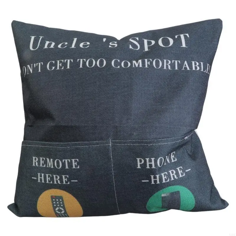 Faux Linen Throw Pillow Cover Home Decorative Pillowcase Remote Control Phone Storage for Sofa Modern Cushion Cover X3UC