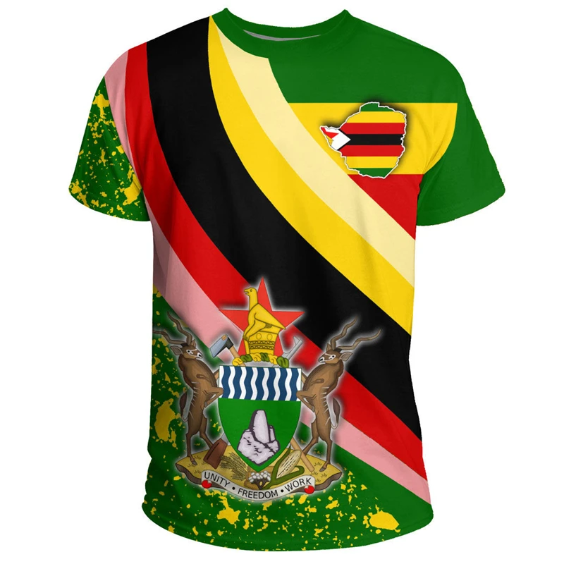 Zimbabwe National Flag Graphic T-shirt Summer Casual Streetwear Men\'s Fashion Loose Tee Shirts Boy Oversized Short Sleeve Tops