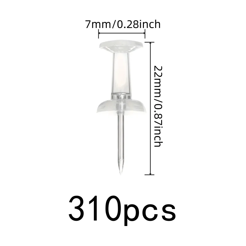 Clear Map Pins 310 pcs, Non-Damage Wall Safe, Easy Push Sharp Pin, for Calendar Pinning, Multipurpose, Versatile