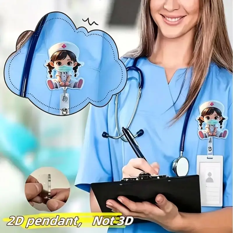 Cute Retractable Nurse Badge Reel 1Pc Cartoon 2D Acrylic ID Card Holder Clip for Nursing School Students Name Display