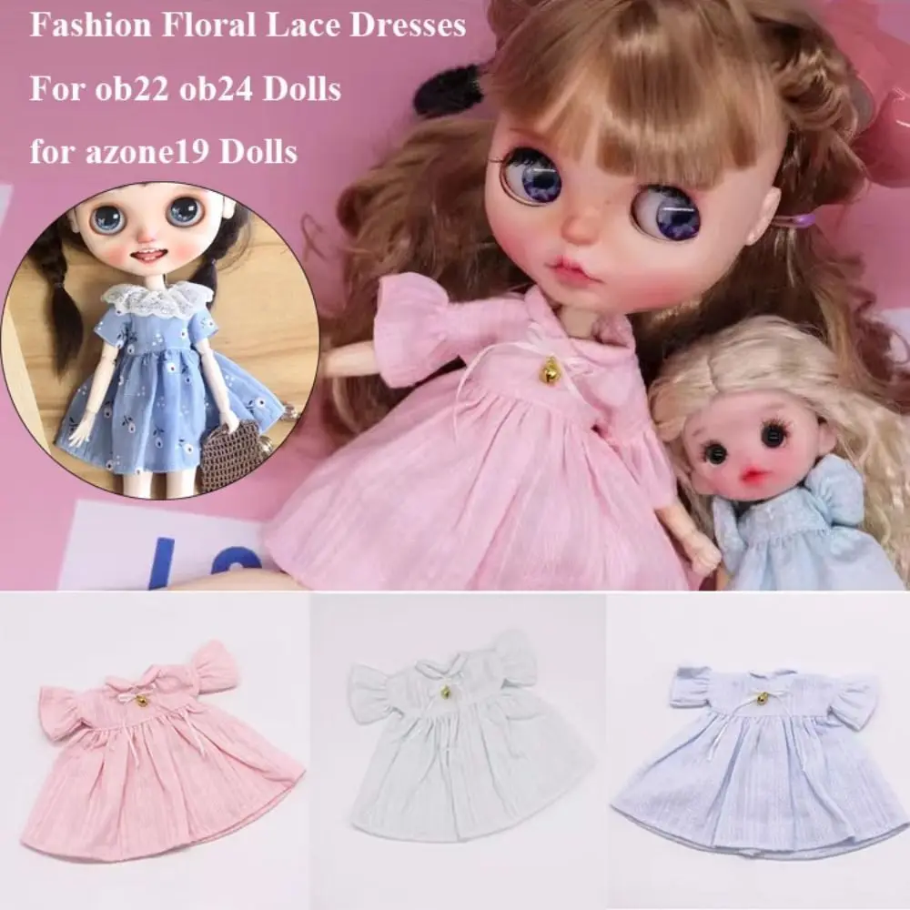 Fashion Floral Lace Dresses Mini Cute Princess Flared Skirt DIY Accessories Dolls Clothes Dresses for azone ob22/24/27 Dolls