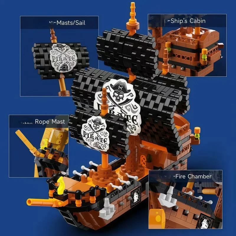 

Pirate Ship Building Blocks Model, Creative Sailboat Assembly Toy for Kids & Adults, Desktop Decoration Gift