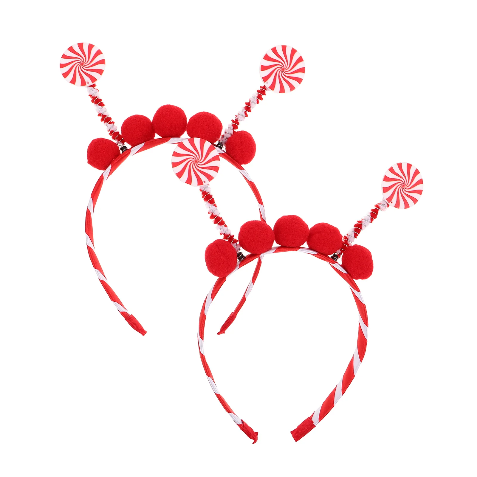 

2Pcs Lollipop Pompom Headbands Christmas Candy Cane Xmas Hair Hoops for Holiday Costume Decorative Accessory Haloween Headbands