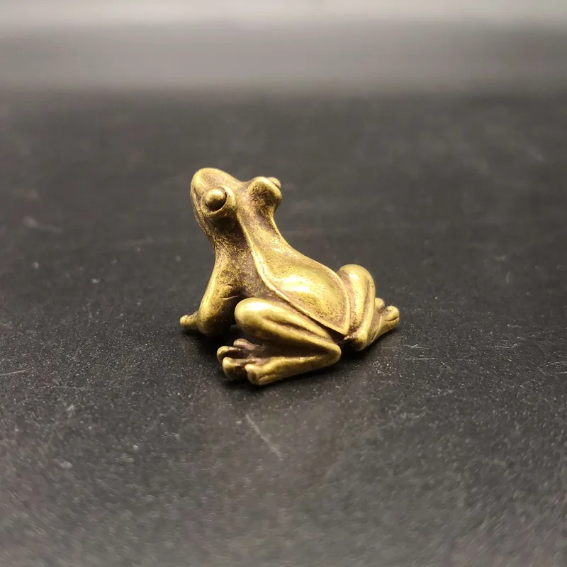 Antique Bronze Pure Copper Frog Small Ornaments Antique Solid Bronze Statue Cute Mini Frog Desktop Tea Ornaments Ornaments