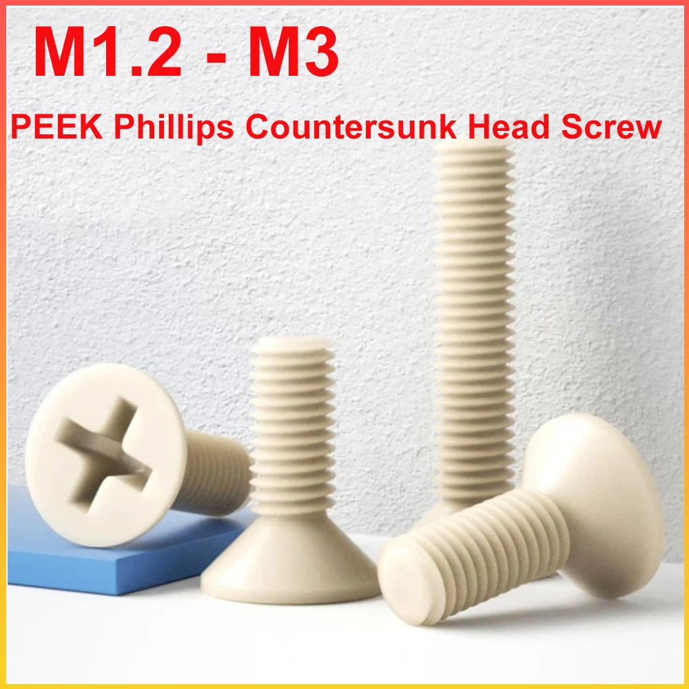PEEK Cross Countersunk Head Screws M1.2 M1.4 M1.6 M2 M2.5 M3 High Strength Insulation Resin Phillips Flat Head Bolt Fastener