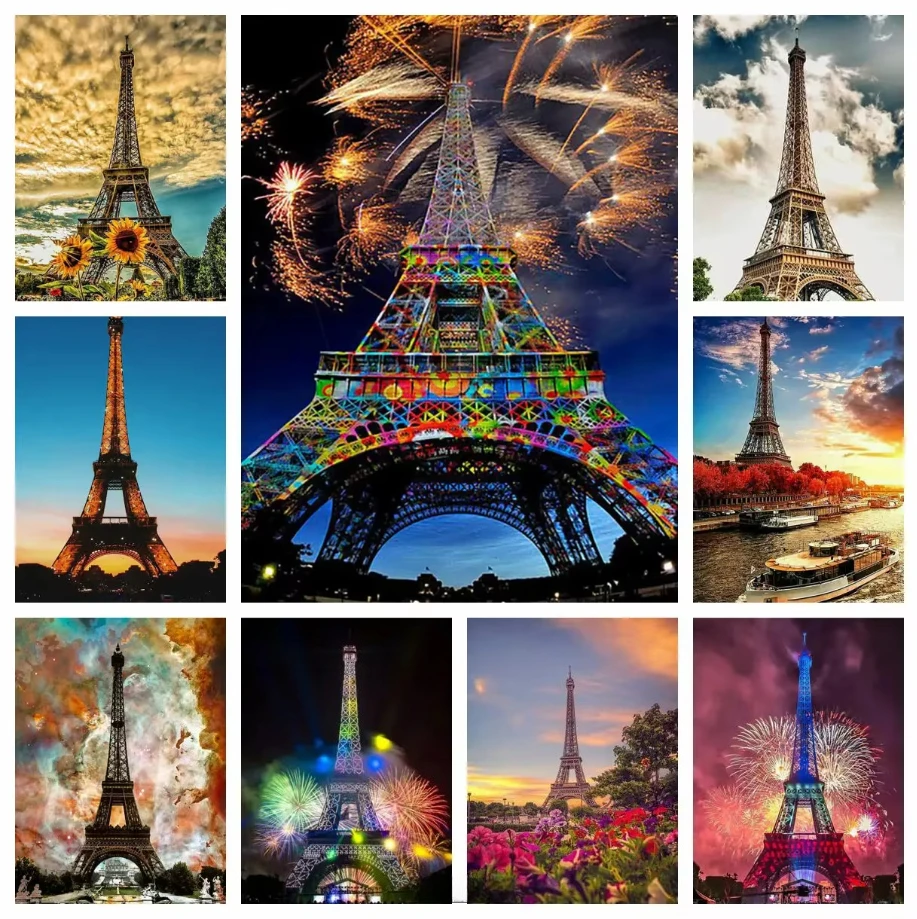 5D DIY Diamantmalerei Paris Eiffelturm Vollrundes Diamant-Mosaik Landschafts-Diamantstickerei-Set Strass Heimdekoration