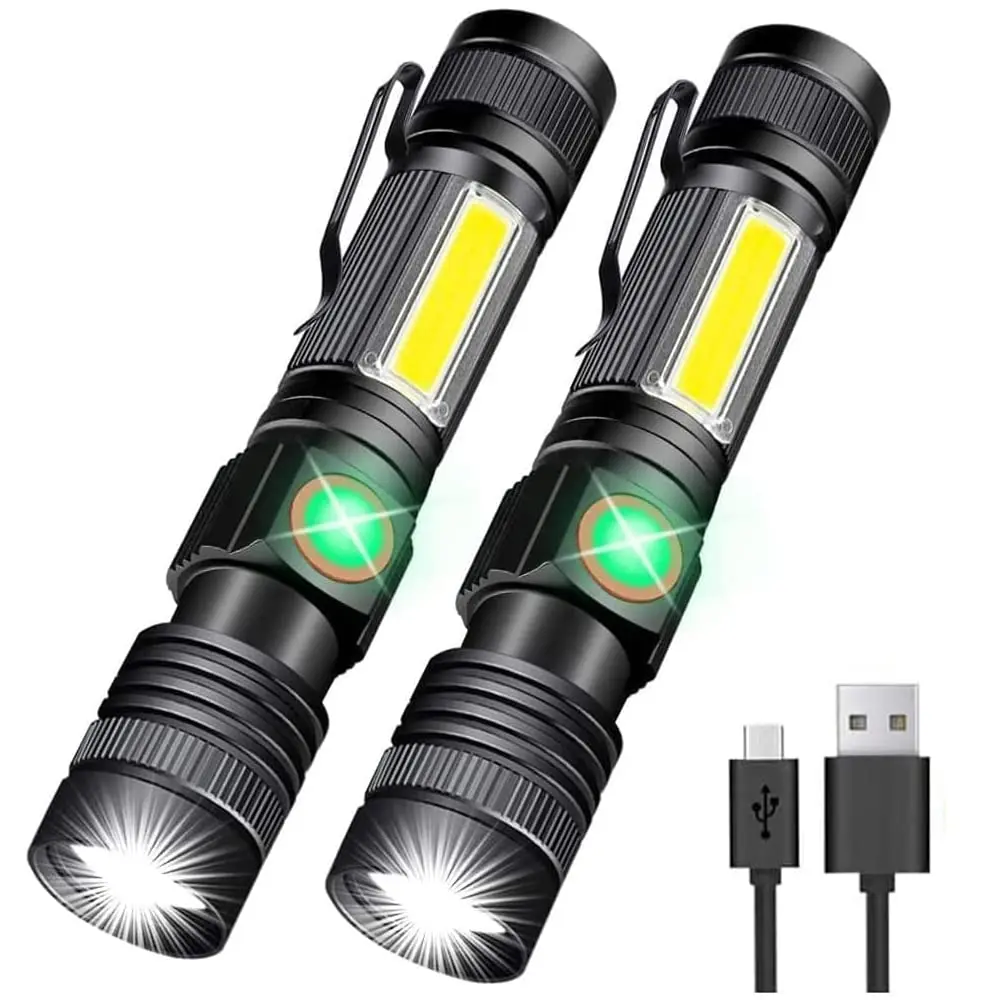 

1/2 шт. фонарик USB перезаряжаемый, магнитный светодиодный фонарик, супер яркий светодиодный тактический водонепроницаемый фонарик с боковым фонарем