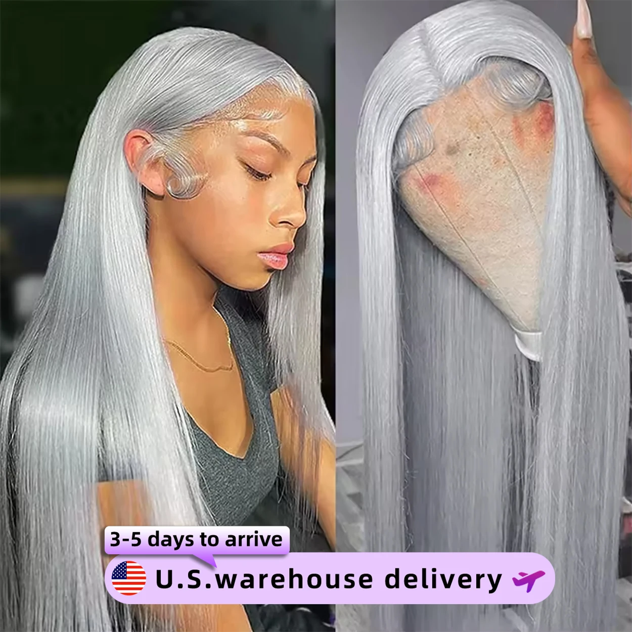 Silver Gray Bone Straight Lace Frontal Wig 13x4 Lace Front Human Hair Wigs For Women Preplucked Gray Colored Wigs Human Hair