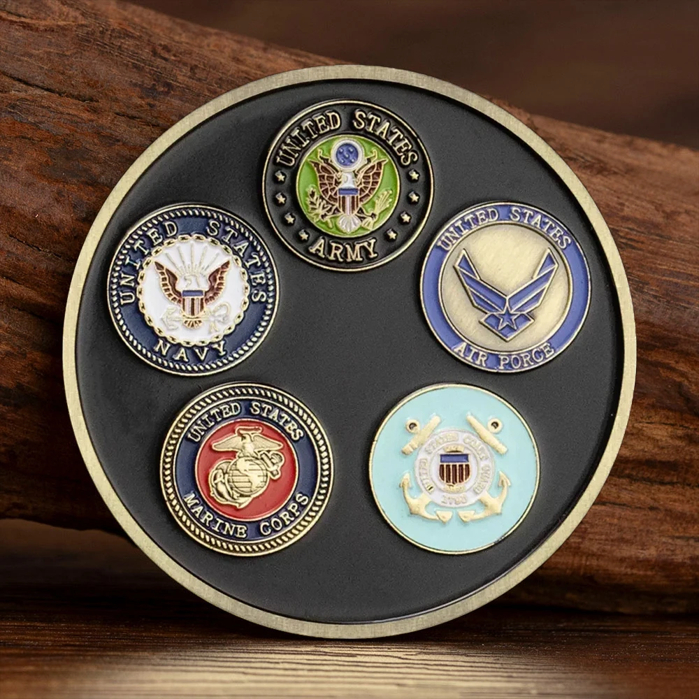 U.S. Five Major Military Insignia Commemorative Coins Army Navy Collector Military Fans American Eagle Antique Gold Coin