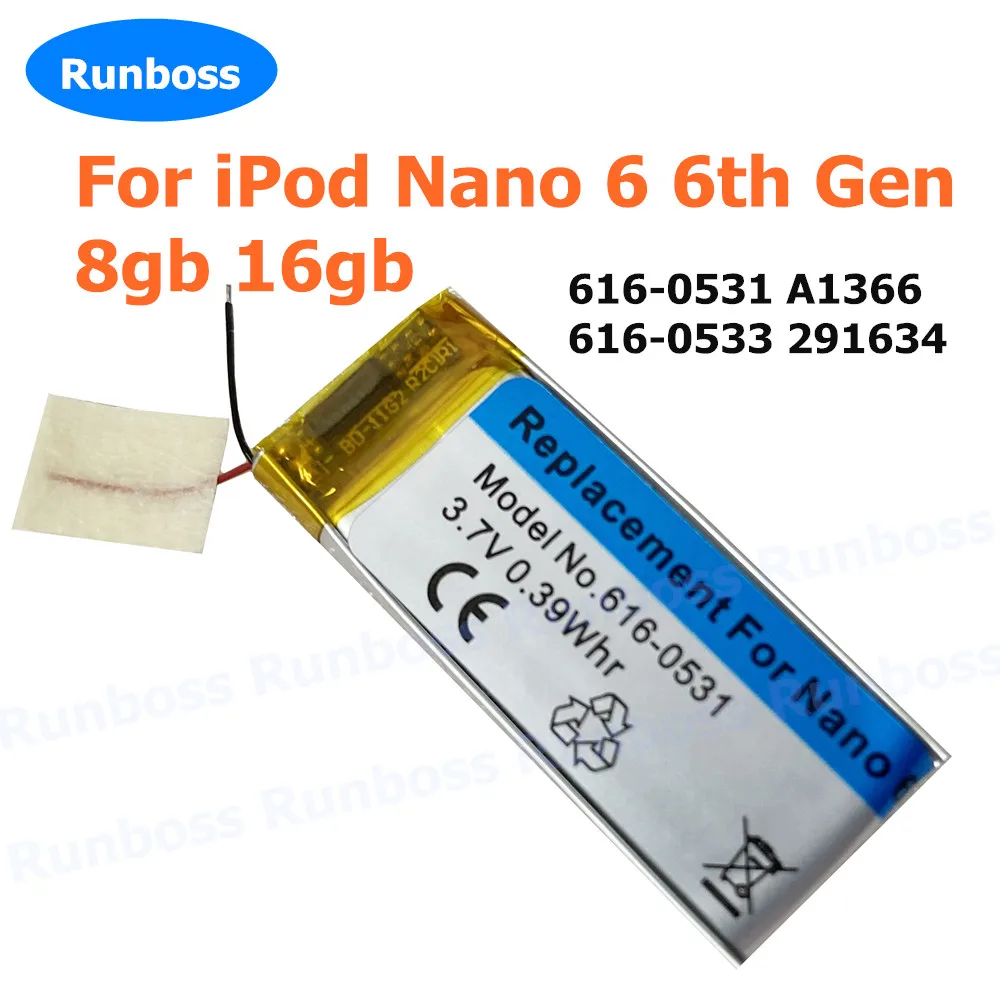 New 616-0531 A1366 616-0533 291634 115mAh Replacement for iPod Nano 6 6th Gen 8gb 16gb Battery Batteries Bateria Batteriej