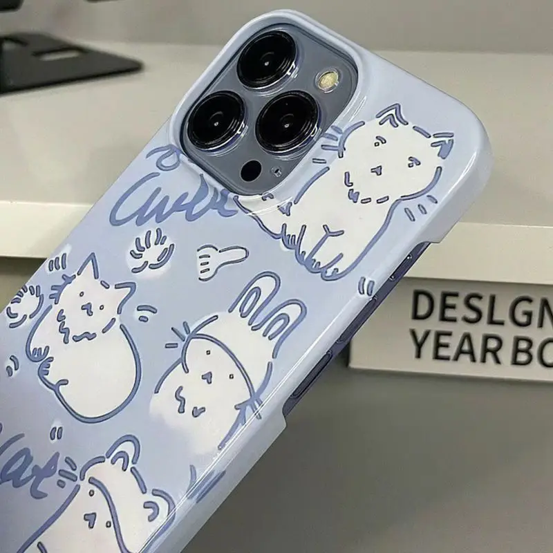 INS Cute Cat Cartoon Phone Case for iPhone 16 15 14 13 12 11 Pro Max XS XR XSMax 6 7 8 Plus Glossy HD Hard PC Cover