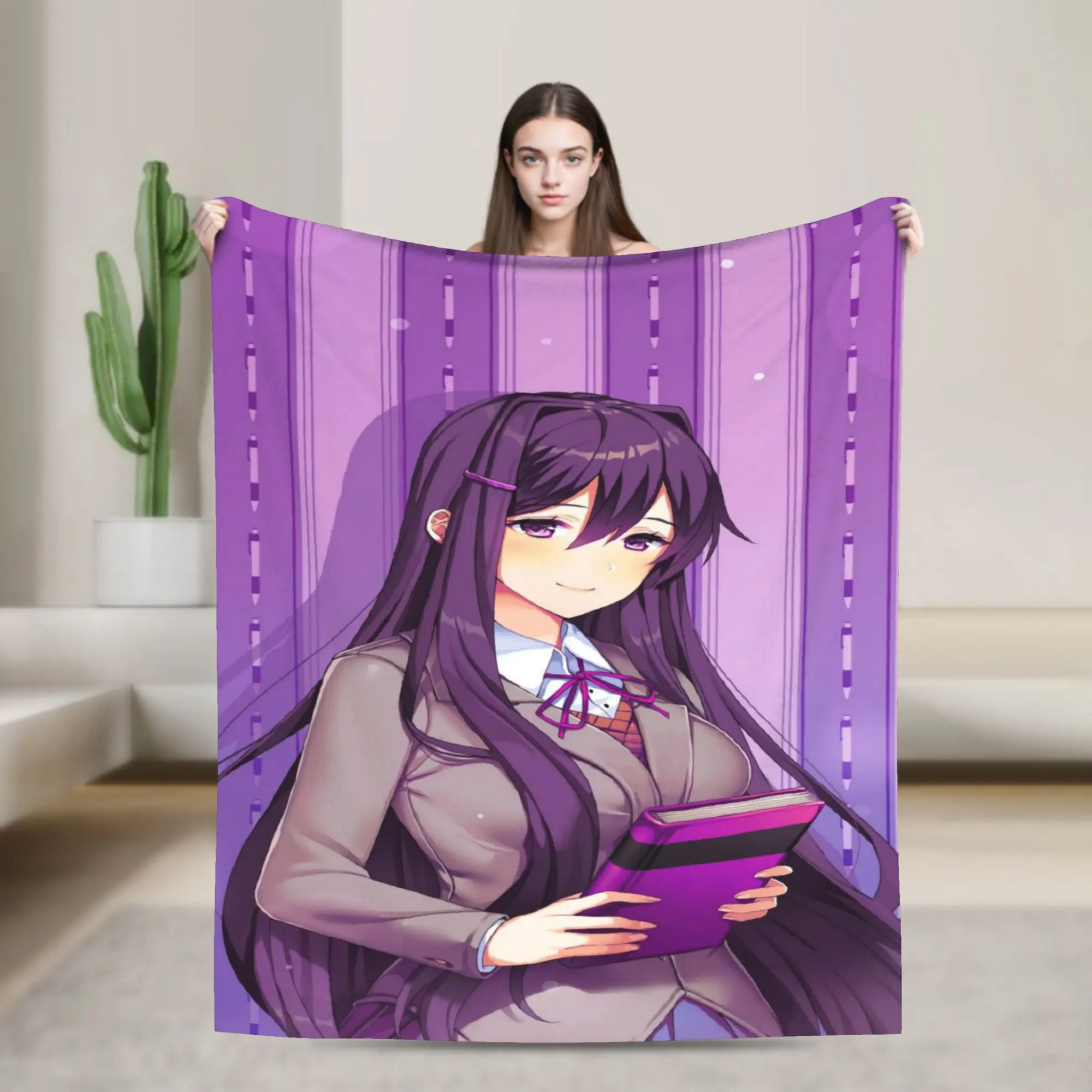 DDLC Anime Girl Y-Yuri Flannel Blanket Adults  Warm Soft Throw Blanket Winter Outdoor Bedspread Sofa Bed Cover