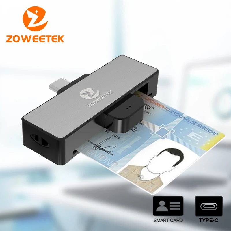 Zoweetek Type-C ID Smart Card Reader Electronic DNI Reader for IC DNIE Chip DNI Smart Card ZW-12026-4C