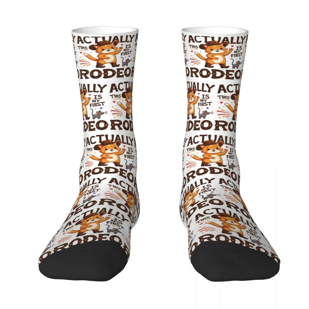 This Actually Is My First Rodeo Funny Cat Socks Harajuku Stockings All Season Long Socks Accessories for Unisex Birthday Present