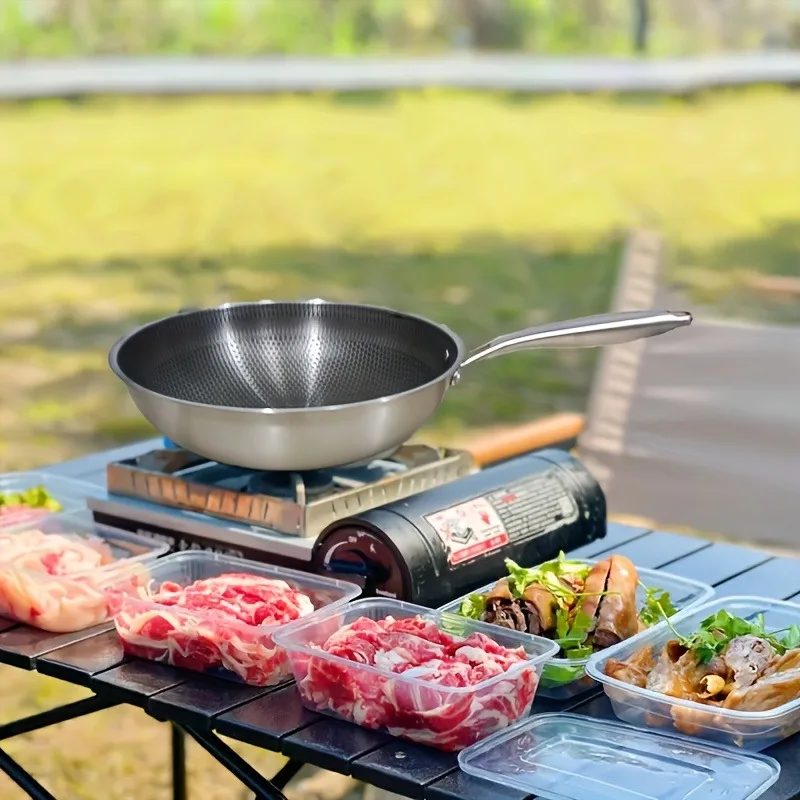 Non Stick Honeycomb Stainless Steel Wok Suitable for Gas Induction Cooker Cooking Easy Clean Salads Stir Fry Excellent Kitchen