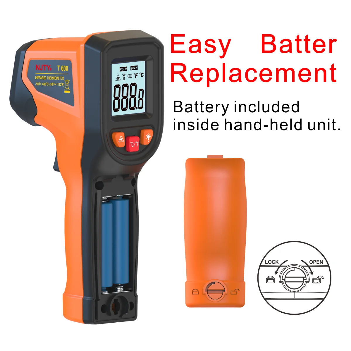 NJTY T600 Infrared Thermometer Handheld Heat Temperature For Cooking Tester Pizza Oven Grill & Engine - Laser Surface Temp Read