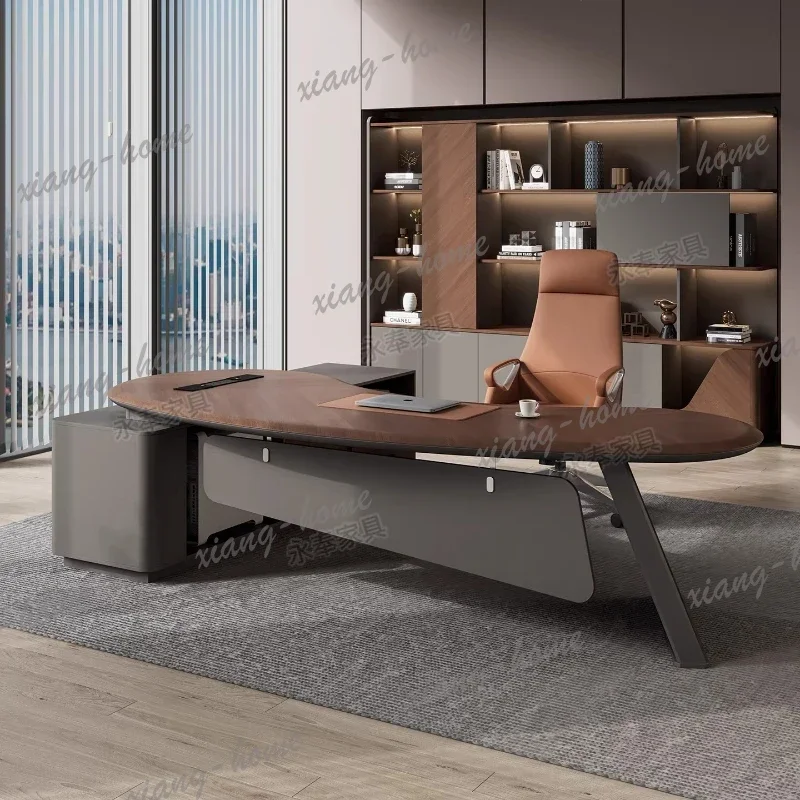 LJY Luxury Executive Desk Modern Curved CEO Office Desk High-End Manager Workstation for Home & Office Abs Plastic Process Boss