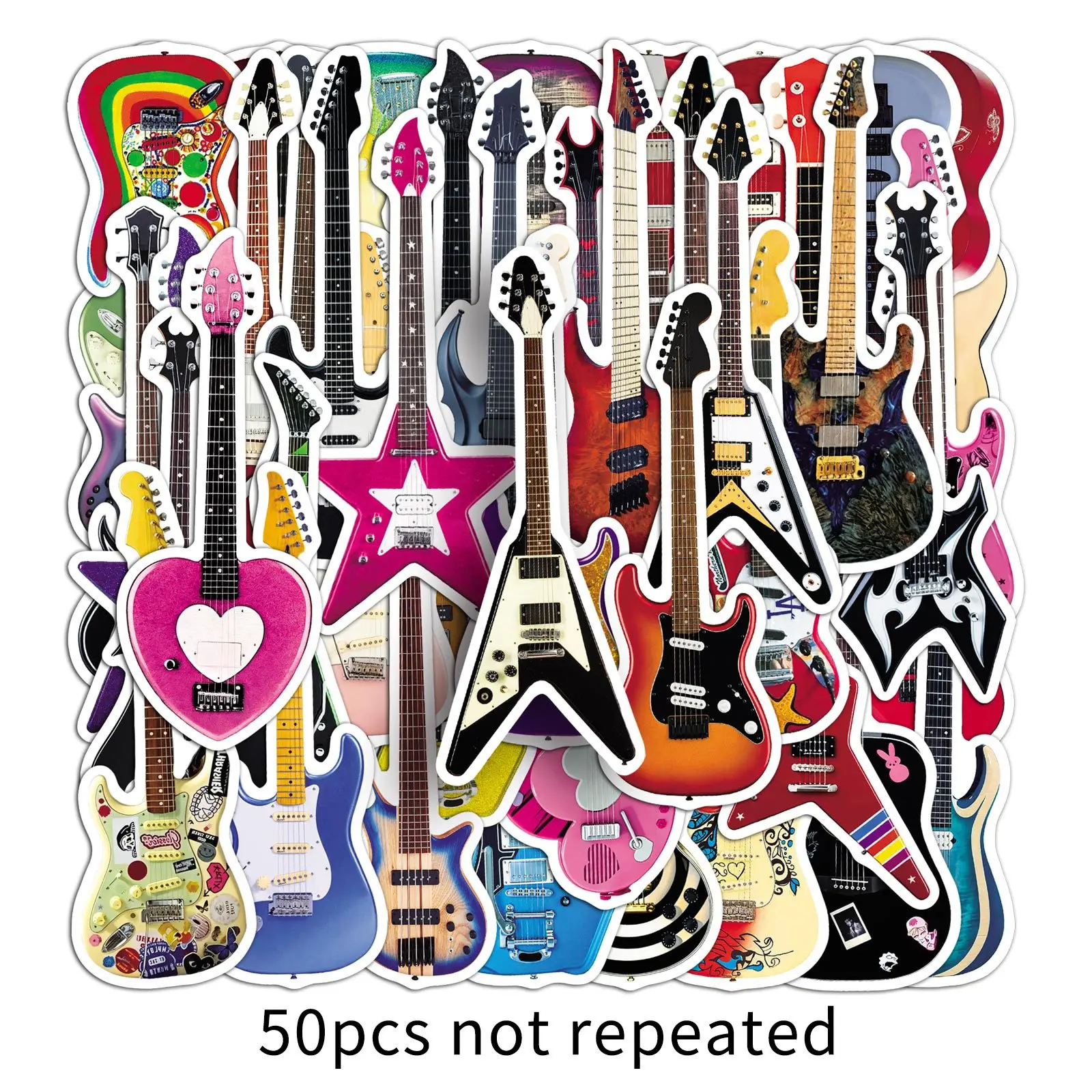 50 pçs dos desenhos animados instrumento musical guitarra adesivo personalizado criativo diy copo isolado portátil scooter motocicleta graffiti decalque