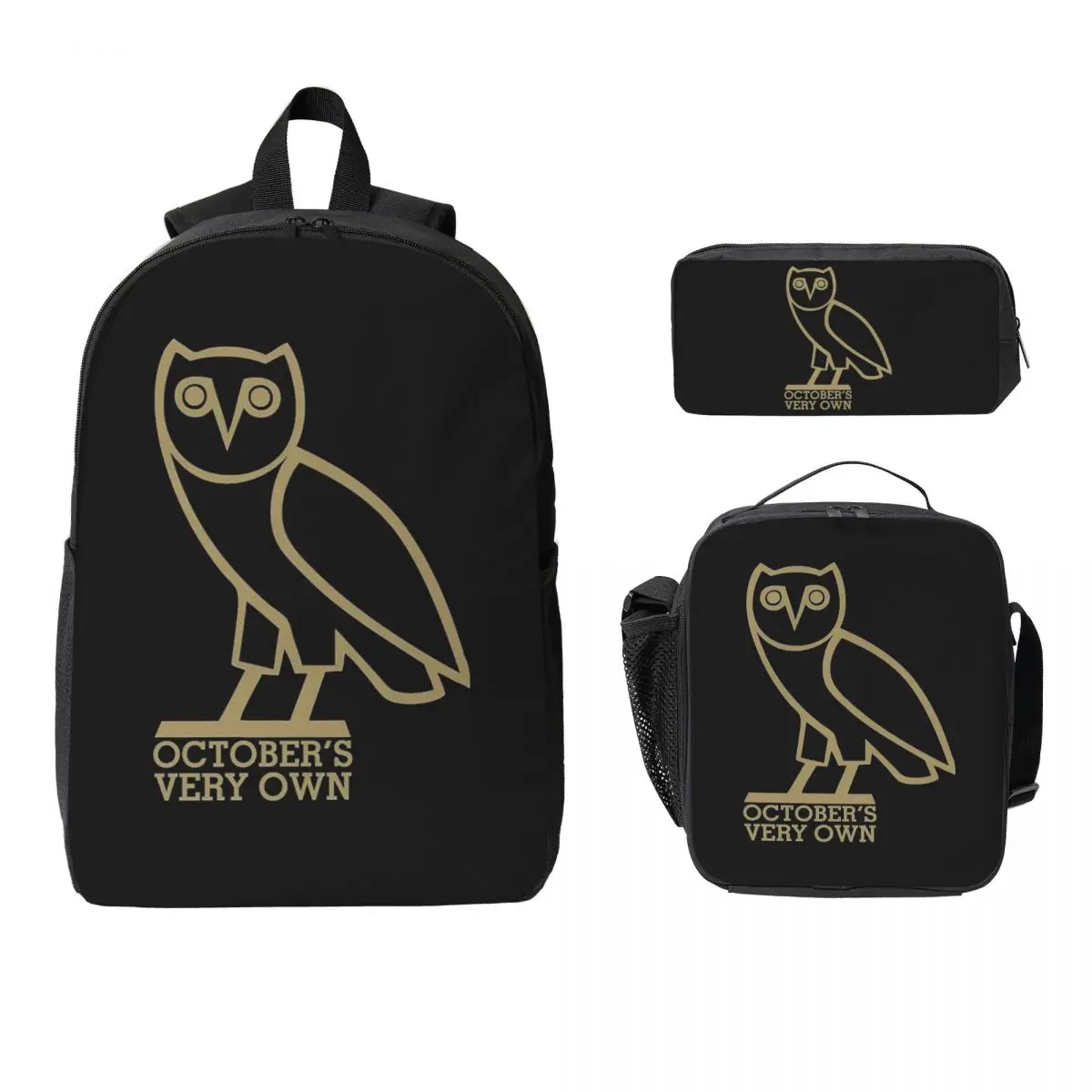 

October's Very Own Drake's Owl Backpack Boys Girls BookBag School Bag Laptop Shoulder Bags 3ps Insulated Lunch Bag Pencil Case