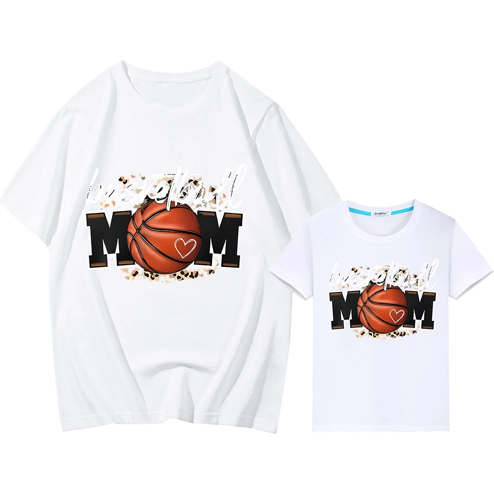 

Basketball Print 100%Cotton t shirt for kids boy 10years girls Short y2k Men women anime Tops mom and daughter matching clothes