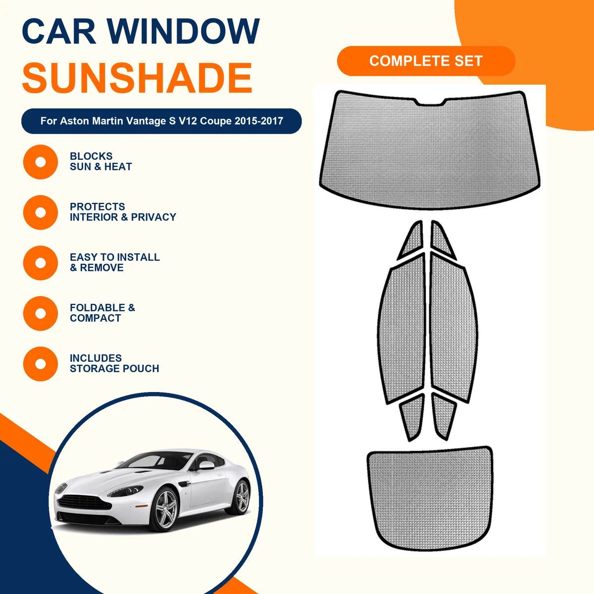 For Aston Martin Vantage S V12 Coupe 2015-2017 Custom Full Set Window Sunshades Aluminum Foil Suction Cup Anti UV Privacy