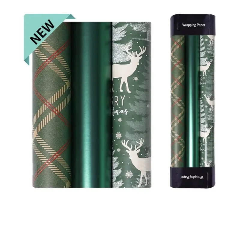 

Christmas gift wrapping paper, green snowflake checkered deer wrapping paper, Christmas birthday gift wrapping paper