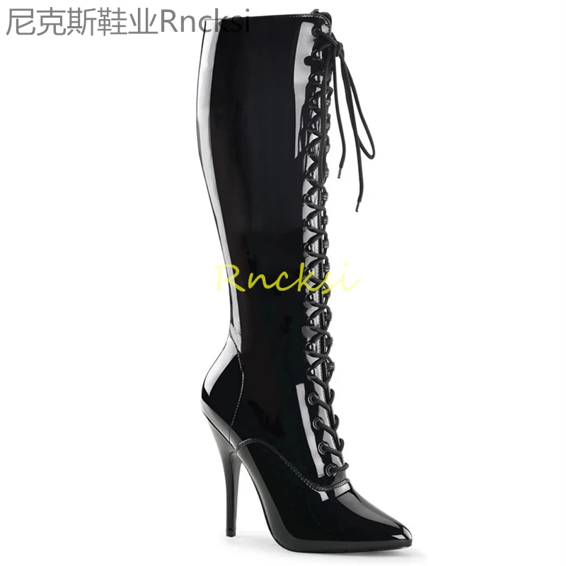 

12cm Sexy pointed elastic boots, women's Martin boots, high-heeled stiletto boots, knee-high boots.