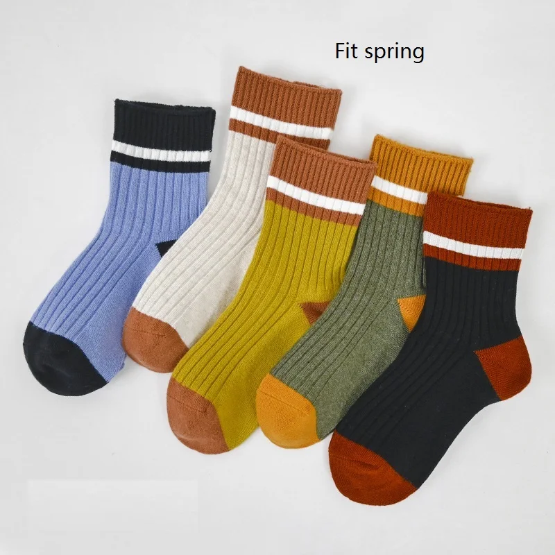 kids Socks autumn spring winter  95%Cotton Boy Girl Lovely striped Baby Children Sock 7-15year 5pair/lot students adolescent