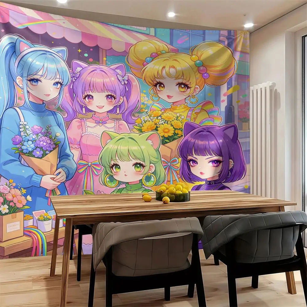 Handmade Bead Craft Cat Ear Girls Digital Print Tapestry Wall Hanging Tapestries Wall Blanket Creative Youth Dorm Decor