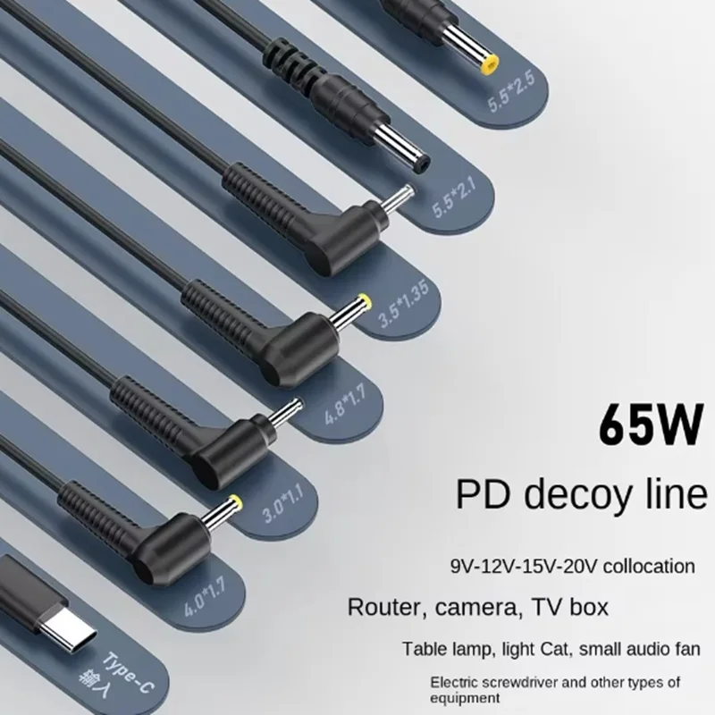 9V/12V/15V 20V 3A USB C Type-C To DC 5.5 2.1 PD Deception Line  DP 65W Fast Charging Cablle DC Power Cord Converter Adapters