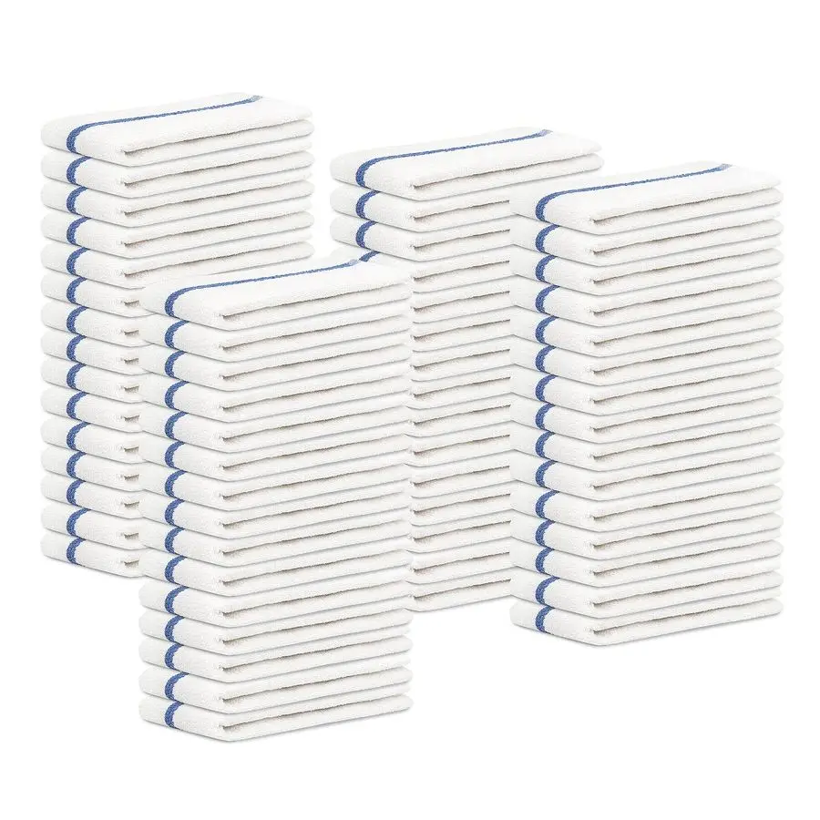 

Mops Blue Stripe Pack of 60 Kitchen Towels 16x19 MultiPurpose for Home, Restaurant and Cleaning White Absorbent Washcloth Dishcl