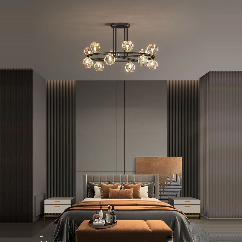 G9 LED Postmodern Round Black Gold Crystal Designer Lamparas De Techo Ceiling Lights.Ceiling Lamp For Foyer