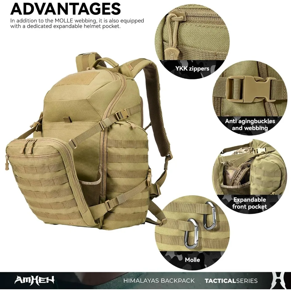 3-Day Survival Backpack: Military-Grade Tactical MOLLE Assault Pack with Hydration System, Tan Color