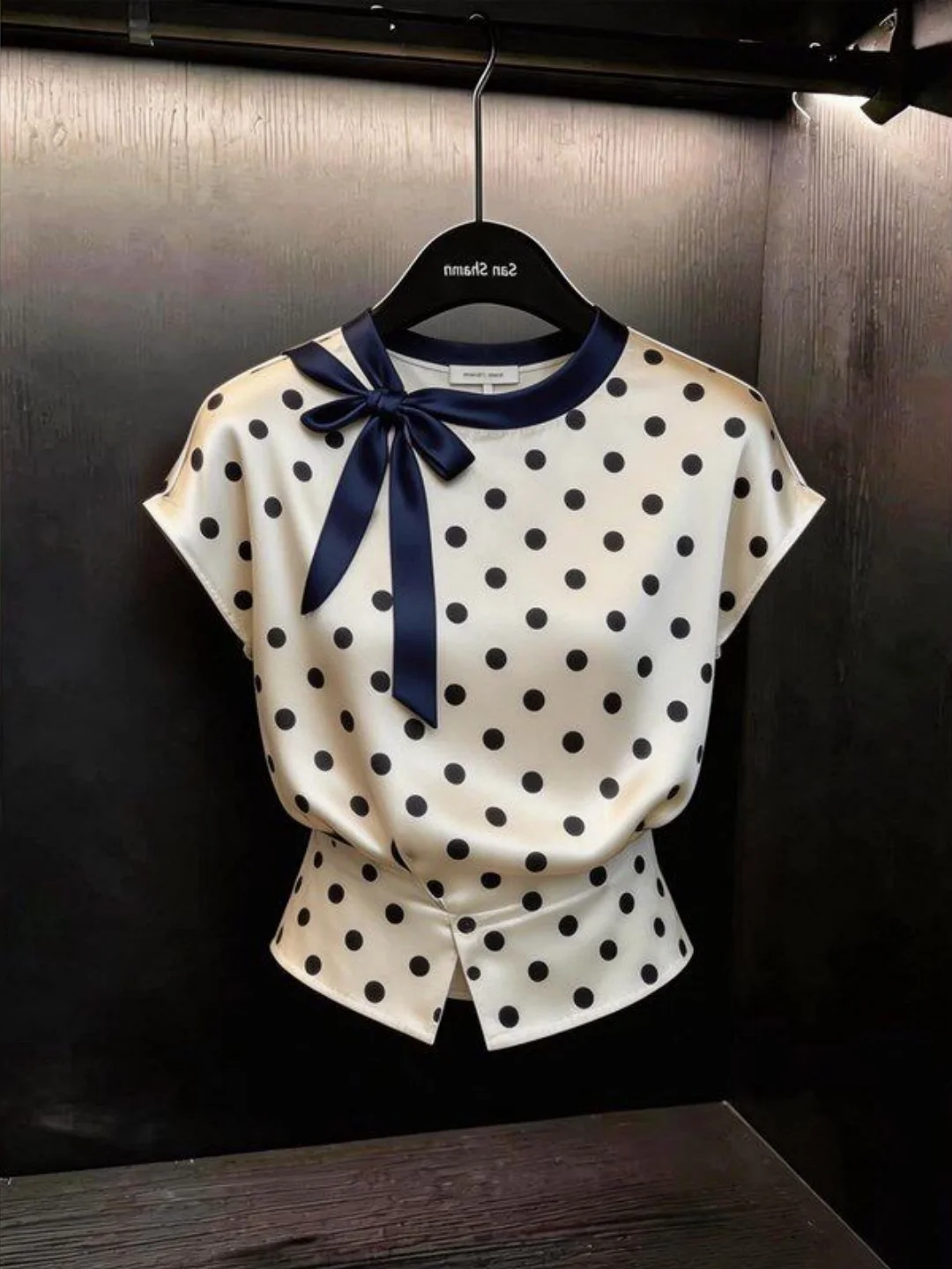 Sweet Polka Dot Short Sleeve T-Shirt Women's Summer New Style Gentle Atmosphere  Knot Top French Style Loose Fit