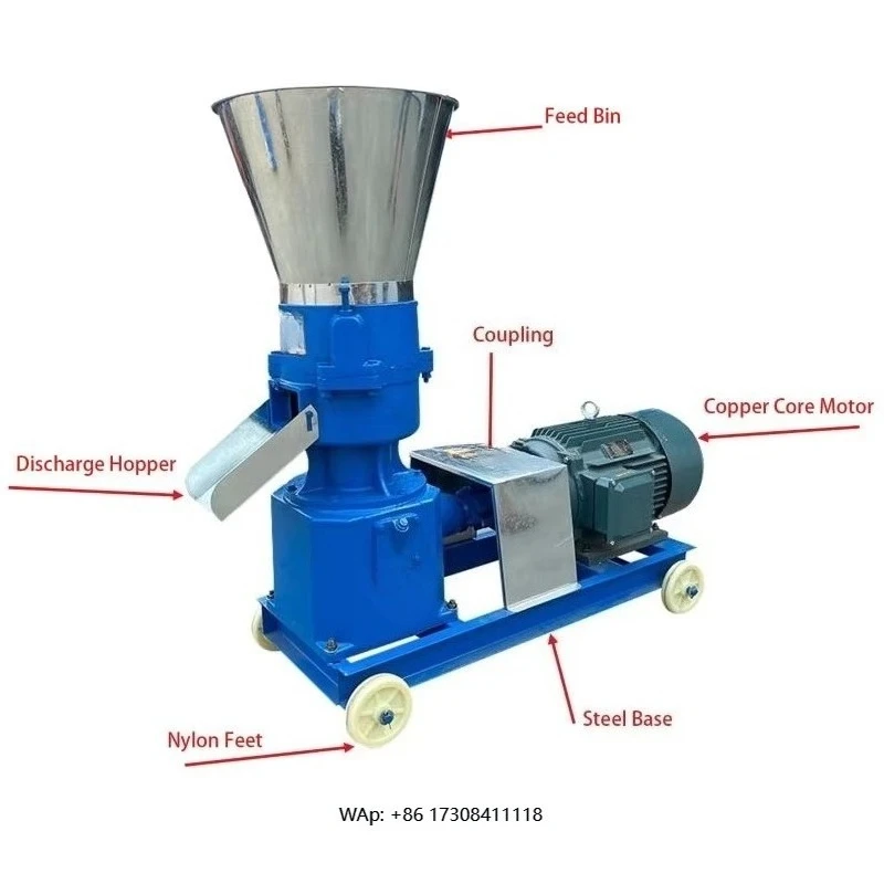 Commercial Jialong High Power Motor 220-500kg/h Three Phase 220V/380V 5mm Thick Steel Plate Feed Pellet Machine