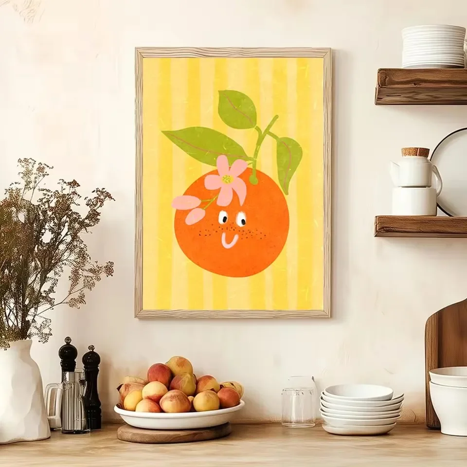 Just Eat It Food Drinks Posters Wall Art Prints Peach Tree in Vase Illustration Canvas Painting Home Decor Kitchen Art Unframed view 5