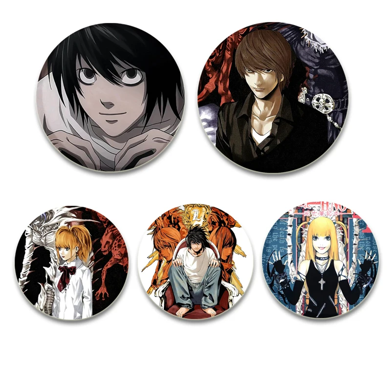 Anime Character L·Lawliet Yagami Light Cute Cartoon Badge Handmade Tinplate Brooches Round Display Brooches Gift Accessory