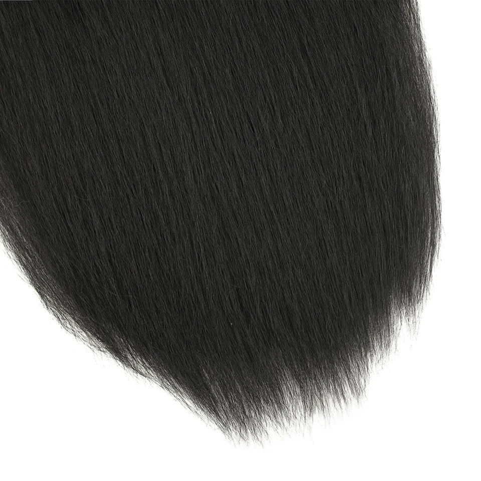Extensiones de Cabello con Clip Yaki Lacio Sintético de 22 Pulgadas para Mujer Fibra Resistente al Calor Negro 7 Piezas por Set 5