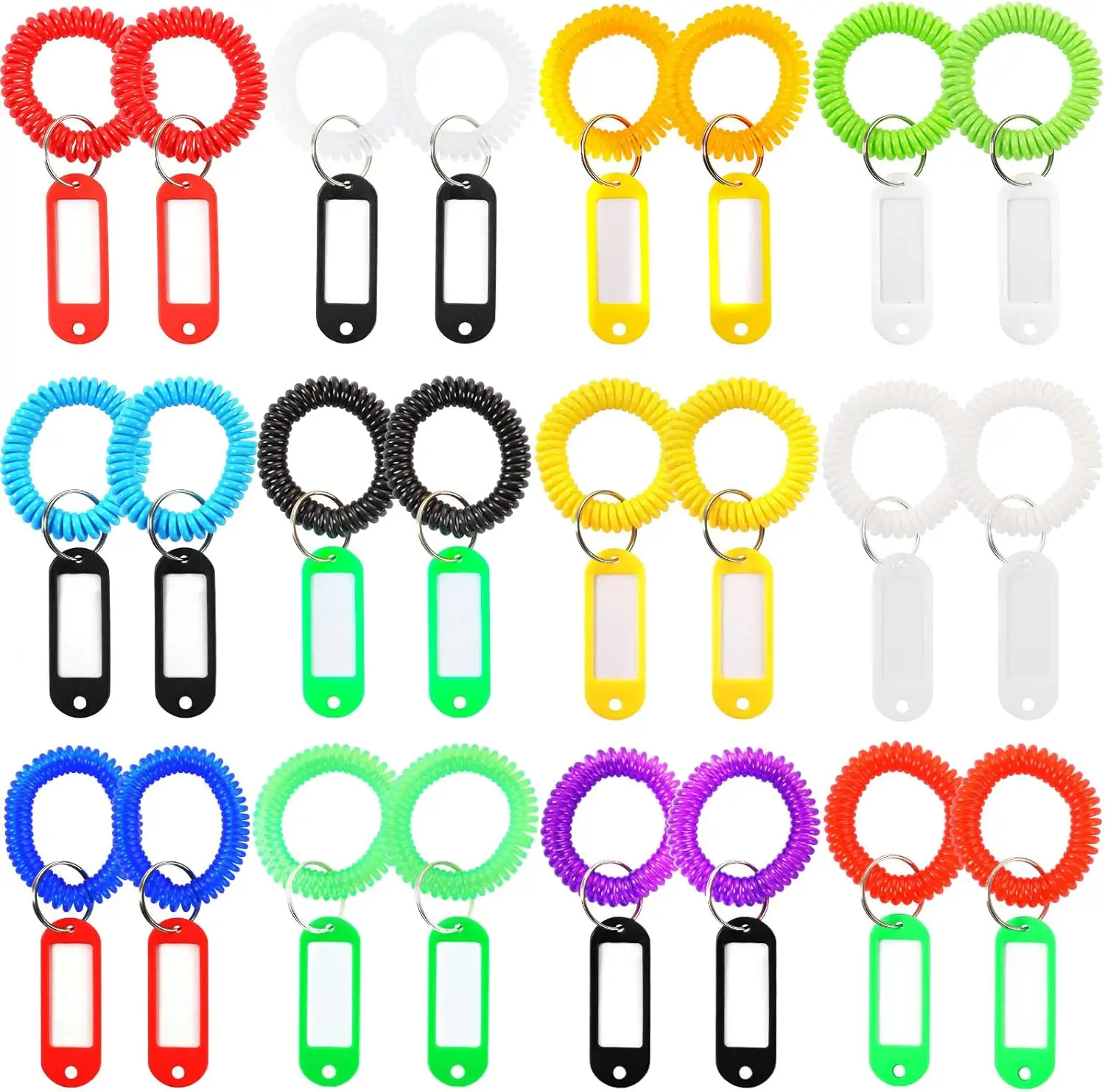 

24pcs Stretchable Keychain Set with Color-Coded Tags - Spiral Wrist Keychain for Gym Pool ID Badge