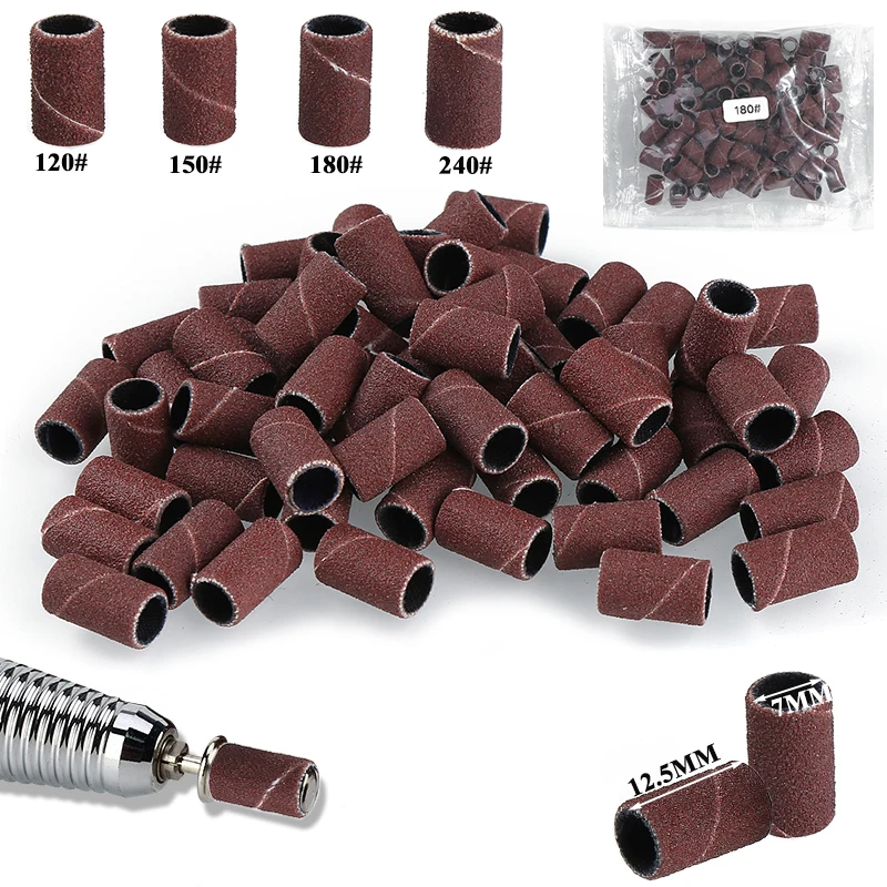 100 개/갑 전기 매니큐어 기계에 대 한 네일 샌딩 밴드 240/180/120/60 그릿 네일 드릴 비트 파일 페디큐어 네일 액세서리