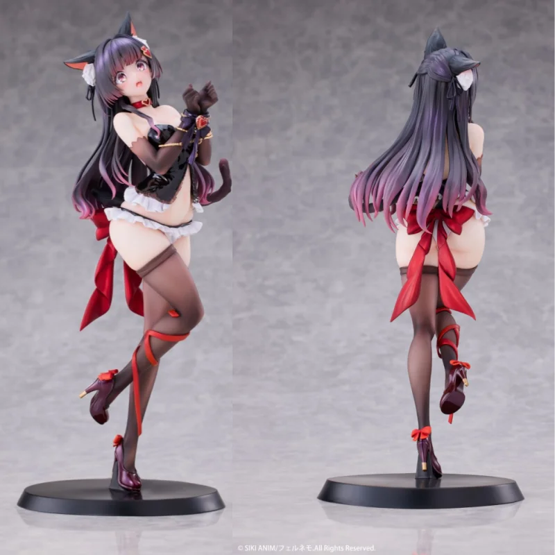 

In Stock Original Siki Anim Anim Anime Pretty Girl Toy Bound Cat Lufna Figurine Model Collection Red Dress Love Ribbon Ornament